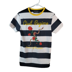 CIVIL REGIME T-Shirt Product of the poison Black Striped Size S Snake and Rose